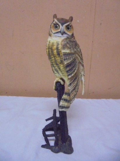Royal Worcester Birds of Prey Great Horned Owl on Metal Tree Figure