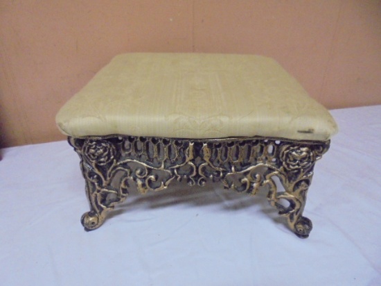 Cast Iron Ornate Upholstered Foot Stool