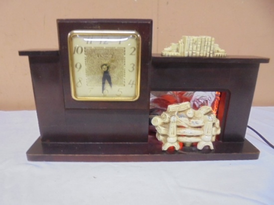 Vintage Wooden United Electric Fireplace Clock