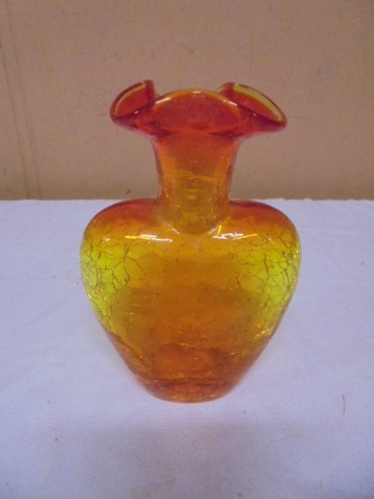 Vintage Blenko #417 Orange Crackle Glass Vase