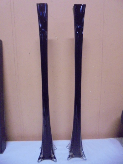 2 Matching Handblown Black Eifel Tower Vases