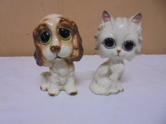 Vintage Lefton Fog & Cat Figurines