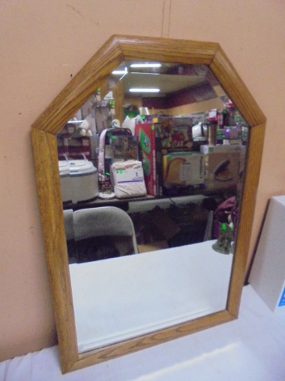 Solid Oak Framed Beveled Glass Wall Mirror