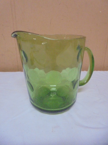 Vintage MCM Hazel Atlas El Dorado Green Glass Pitcher