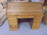 Beautiful Oak Crest Solid Oak 7 Drawer Roll Top Desk w/ Cubbies & Drawers in Top