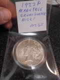 1922 P Mint Silver Peace Dollar