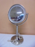 Brushed Stainless Steel Lighted Magnifying Make-Up Mirror