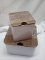 3Pc Set of White Metal Storage Tins w/ Wooden Lids (2 Small Are Stacked)
