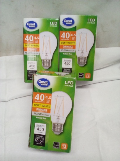 Qty 3 LED A19 Bulbs Soft White Dimmable Medium Base