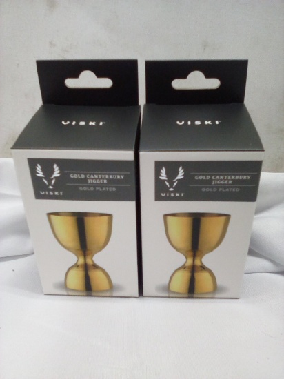 Qty 2 Viski Gold Plated Canterbury Jigger