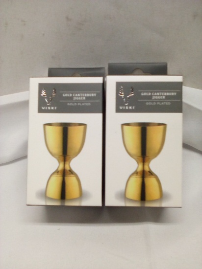 Qty 2 Viski Gold Plated Canterbury Jigger