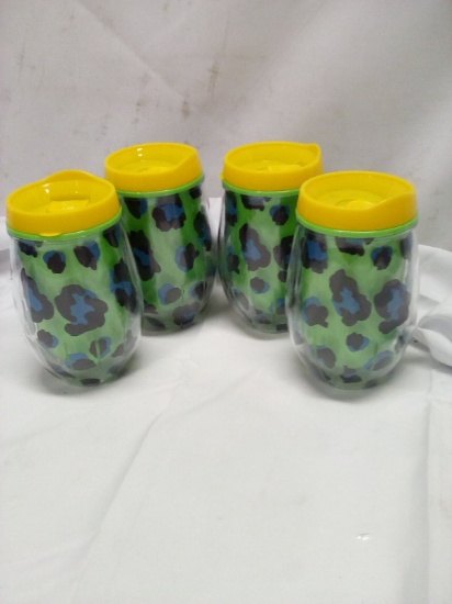 Qty 4 Plastic Lidded Tumblers