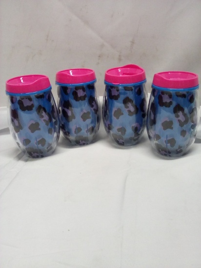 Qty 4 Plastic Lidded Tumblers