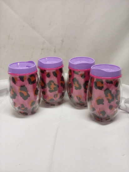 Qty 4 Plastic Lidded Tumblers