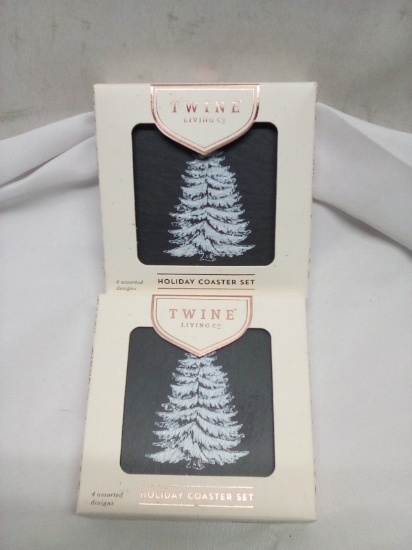 Qty 2 Slate Coaster Set of 4 Assorted Designs