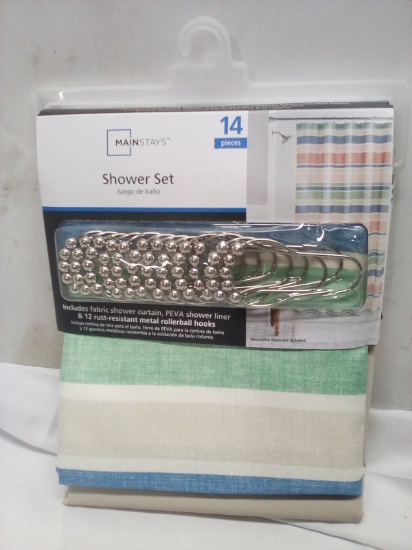 14pc Shower Set- Curtain, Liner,12 Hooks
