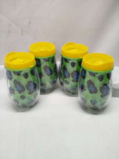 Qty 4 Plastic Lidded Tumblers