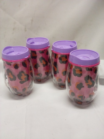 Qty 4 Plastic Lidded Tumblers