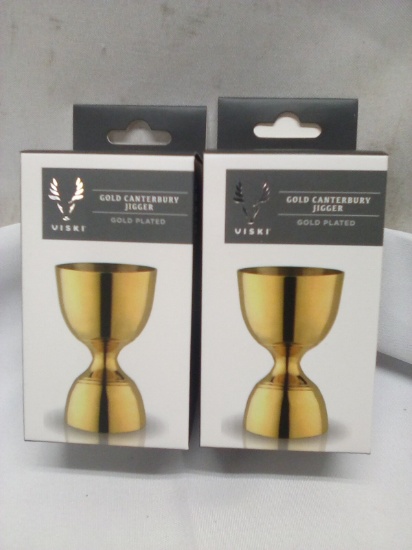 Qty 2 Viski Gold Plated Canterbury Jigger