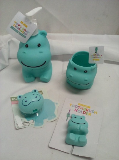 4Pc Decorative Animal Shape Bathroom Accessory Set- Hippo