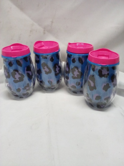 Qty 4 Plastic Lidded Tumblers