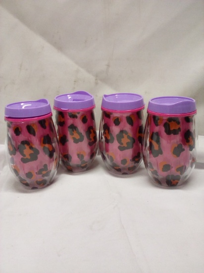 Qty 4 Plastic Lidded Tumblers