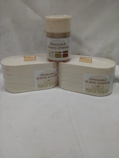 Qty 2 Stackable Storage Containers 7” x 3.5” x 3.5”/ Qty 1 Round Stackable