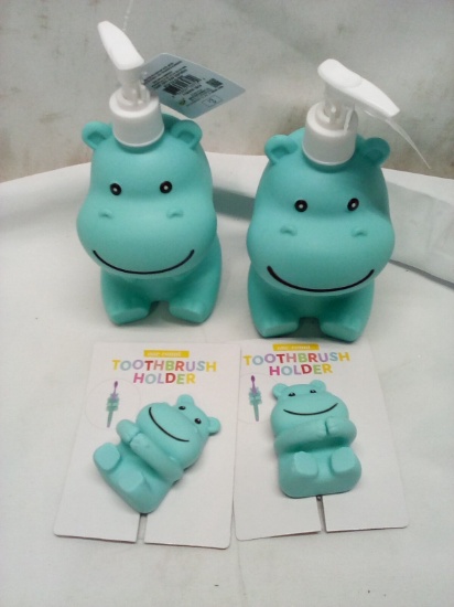 Qty 2 Hippo Soap Dispenser/ Qty 2 Hippo Toothbrush Holder