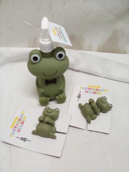 Frog Soap Dispenser with 2 toothbrush holders