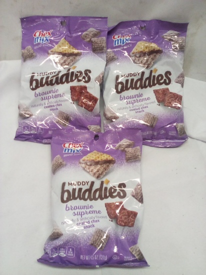 3 Chex Mix 4.5oz Bags of Muddy Buddies Brownie Supreme Snacks