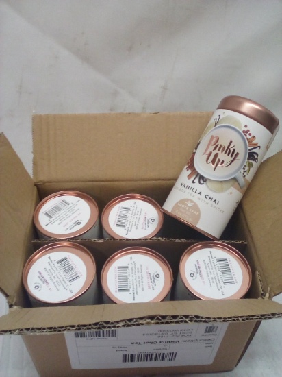 Case of 6 PinkyUp! Loose Leaf Vanilla Chai Rooibos Tea w/ Spices Tins