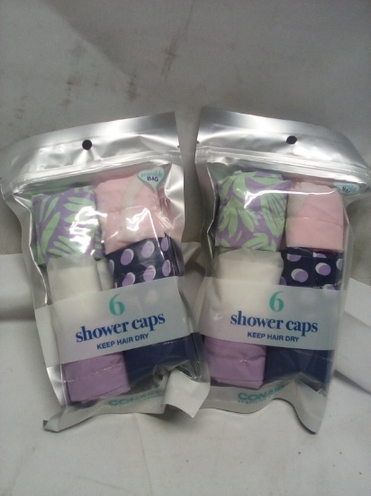 2 Packs of 6 Conair Assorted Color and Print Shower Caps