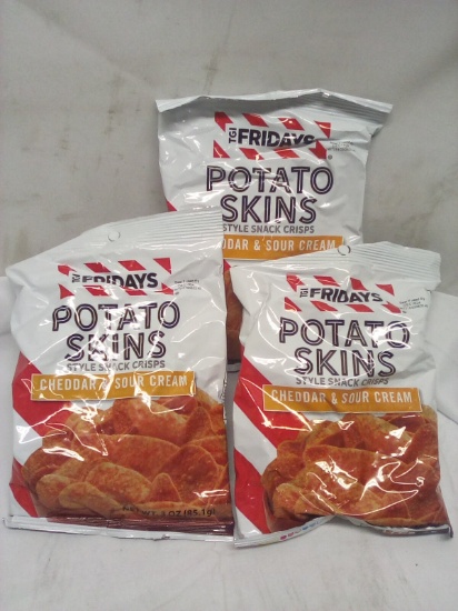 Lot of 3 TGI Fridays Cheddar&Sour Cream Potato Skins 3oz Snack Bags