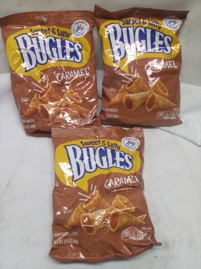 Lot of 3 Bugles Caramel Corn Snacks 3.5oz Snack Bags