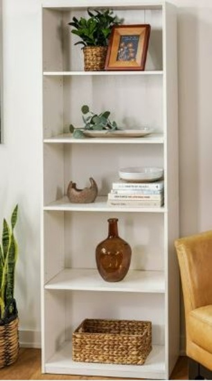 Mainstays 71.42”x24.88”x11.65” White 5-Shelf Bookcase- MSRP $49.88