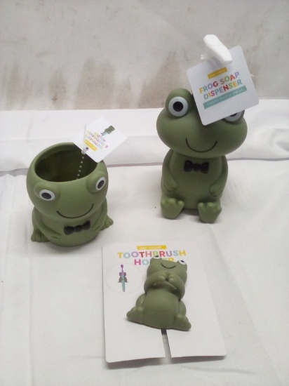 3Pc Decorative Animal Shape Bathroom Accessory Set- Frog