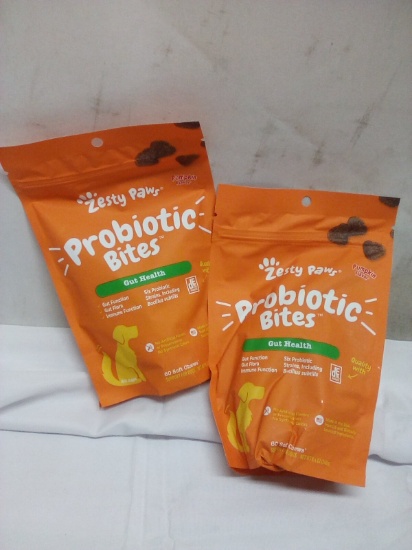 2 Bags of 60 Zesty Paws Gut Health Pumpkin Flavored Probiotic Bites