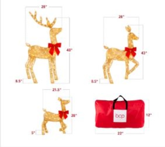 3-Piece Lighted 2D Christmas Deer Set Outdoor Decor w/ 175 LED Lights - 4ft