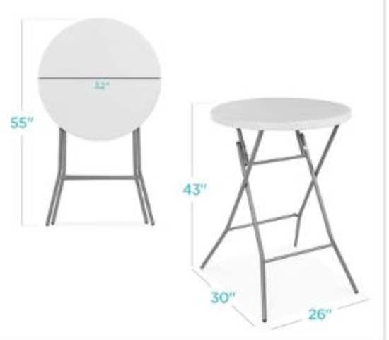 Bar Height Folding Table Indoor Outdoor Accessory w/ Thick Table Top - 32in