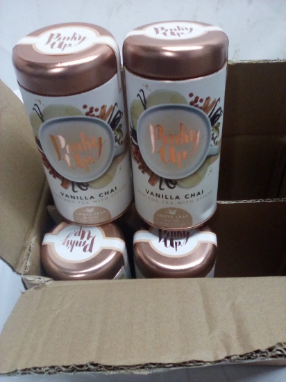 Case of 6 PinkyUp! Loose Leaf Vanilla Chai Rooibos Tea w/ Spices Tins