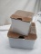 3Pc Set of White Metal Storage Tins w/ Wooden Lids (2 Small Are Stacked)