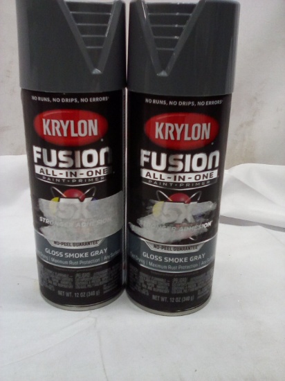 Qty 2 Krylon Paint + Primer Gloss Smoke Gray