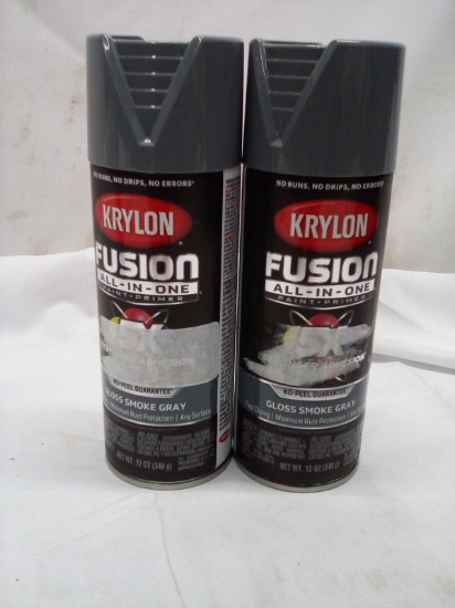 Qty 2 Krylon Paint + Primer Gloss Smoke Gray