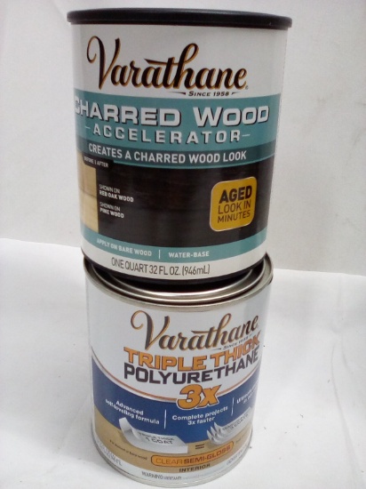2Pc Valathane 1Qt Tubs Lot- (1) Clear Semi-Gloss Triple Thick, (1) Charred Accel.