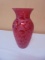 Beautiful Micheal Weems Ruby Red Etched Vase