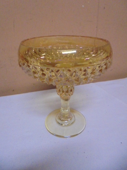 Vintage Indiana Glass Iridescent Gold Diamond Point Compote