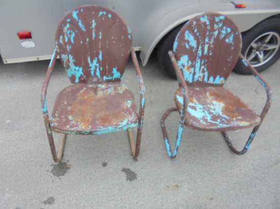 2 Vintage Steel Outdoor Patio Chairs