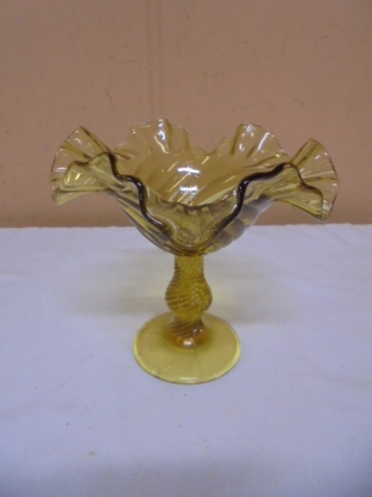 Vintage Fenton Amber Pedistal Ruffled Bowl