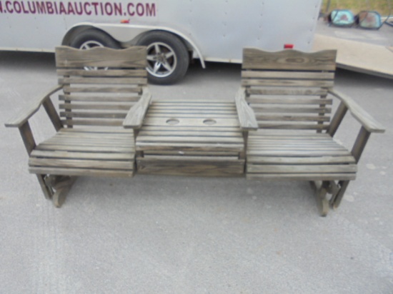Wooden Outdoor Glider w/ Table in Center