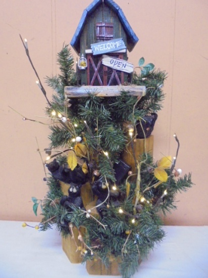 Lighted Cabin Décor Piece w/ Black Bears